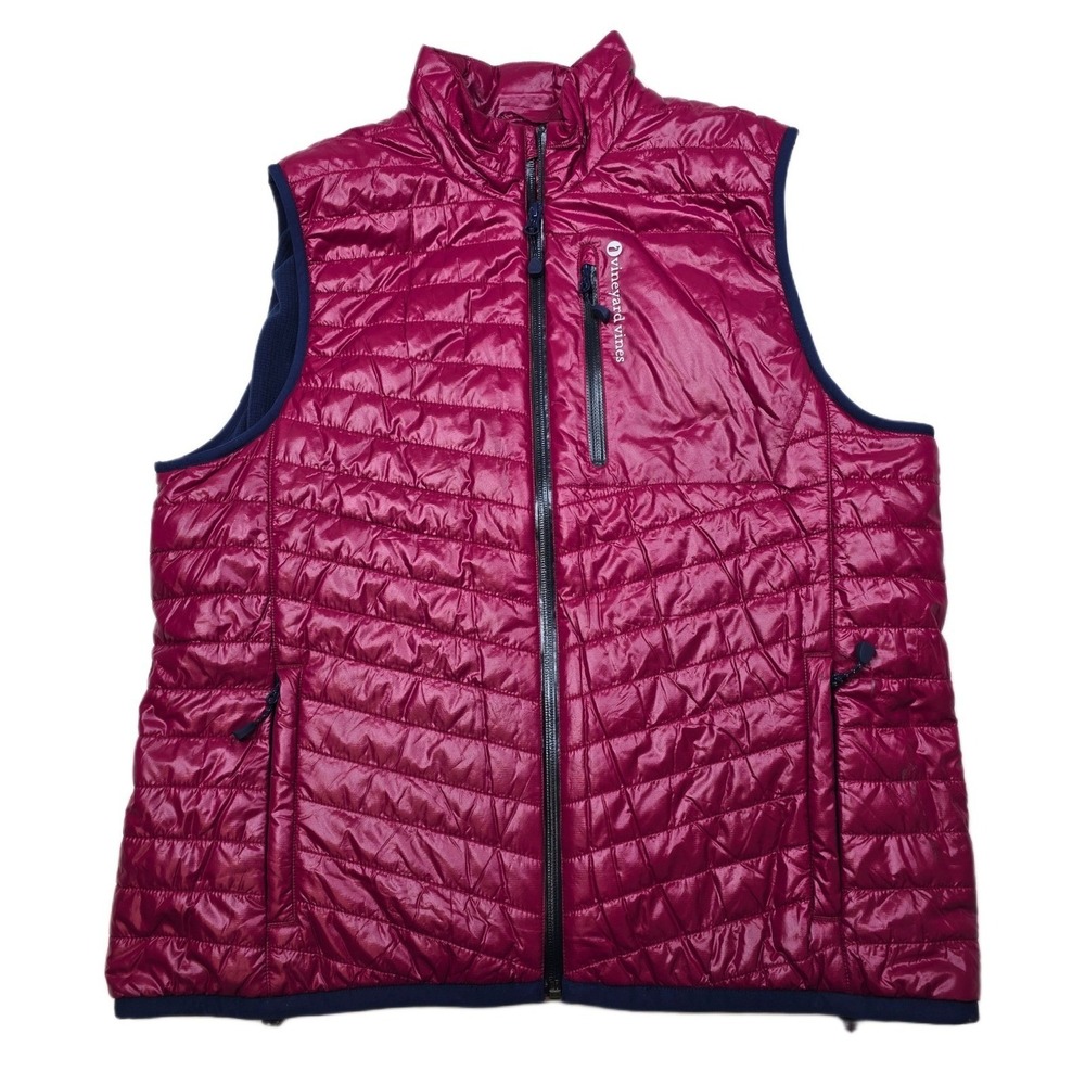 Vineyard Vines Performance Puffer Vest Mens Large Berry Red Quilted